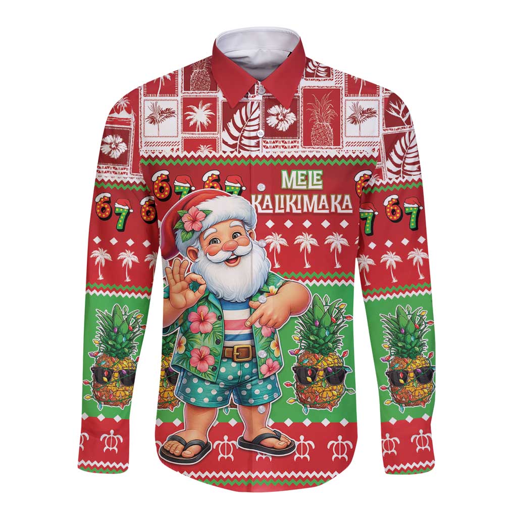 Mele Kalikimaka Hawaii Christmas Long Sleeve Button Shirt Funny Santa 67 Gen Alpha Slang - Polynesian Pride