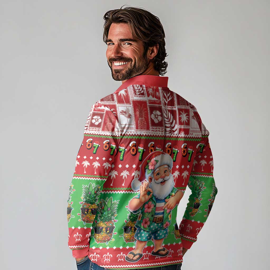 Mele Kalikimaka Hawaii Christmas Long Sleeve Polo Shirt Funny Santa 67 Gen Alpha Slang - Polynesian Pride