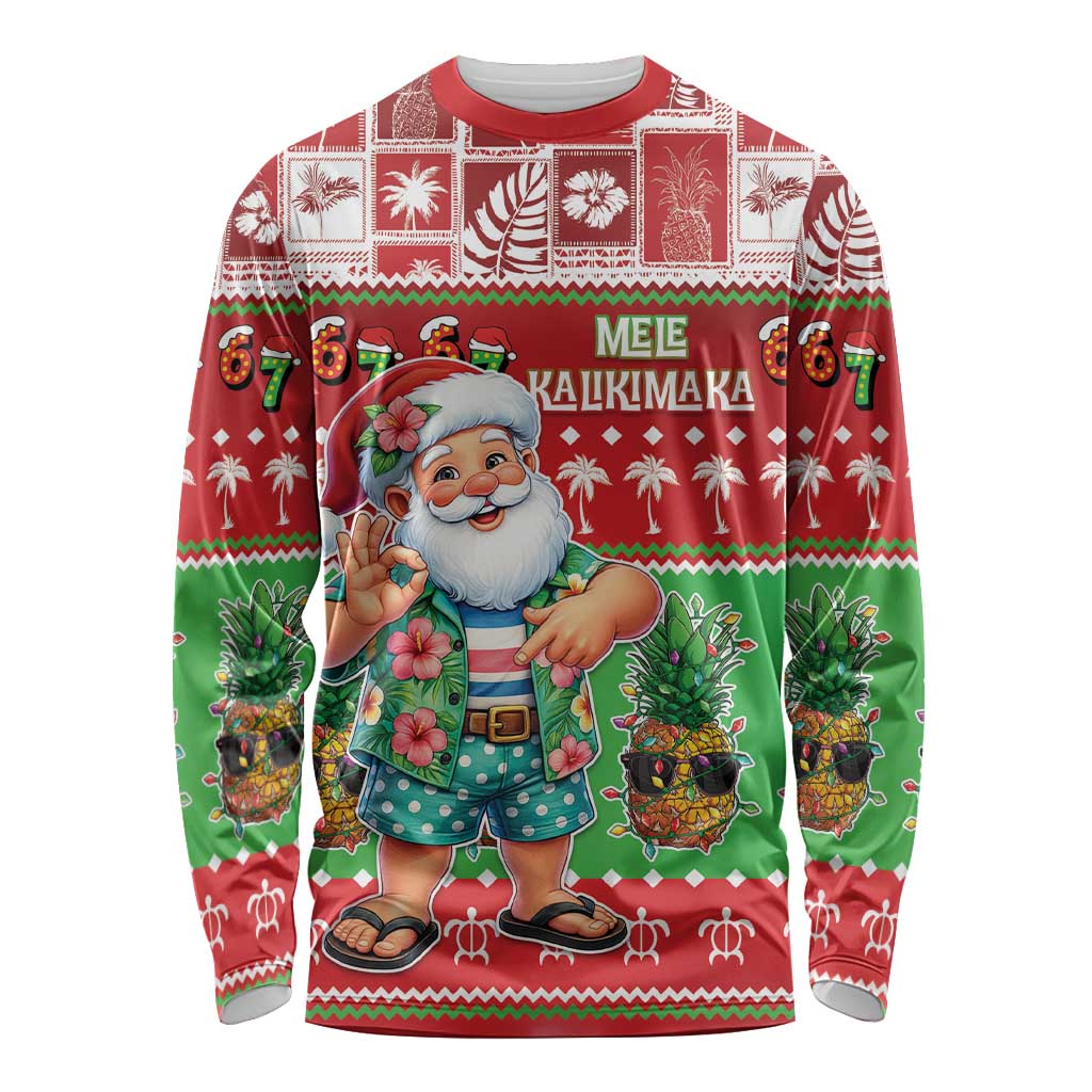 Mele Kalikimaka Hawaii Christmas Long Sleeve Shirt Funny Santa 67 Gen Alpha Slang - Polynesian Pride