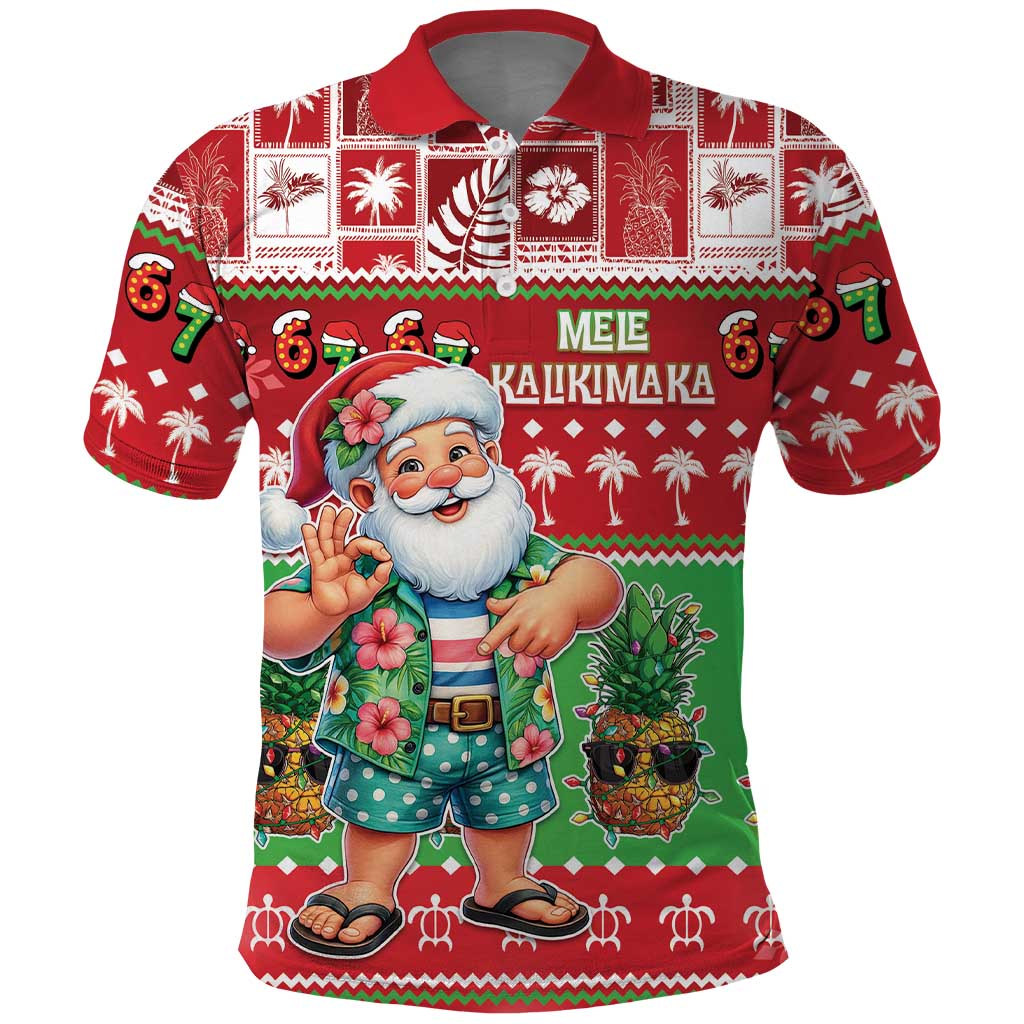Mele Kalikimaka Hawaii Christmas Polo Shirt Funny Santa 67 Gen Alpha Slang - Polynesian Pride