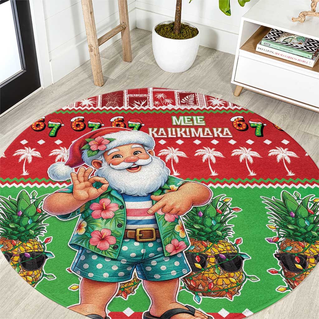 Mele Kalikimaka Hawaii Christmas Round Carpet Funny Santa 67 Gen Alpha Slang - Polynesian Pride