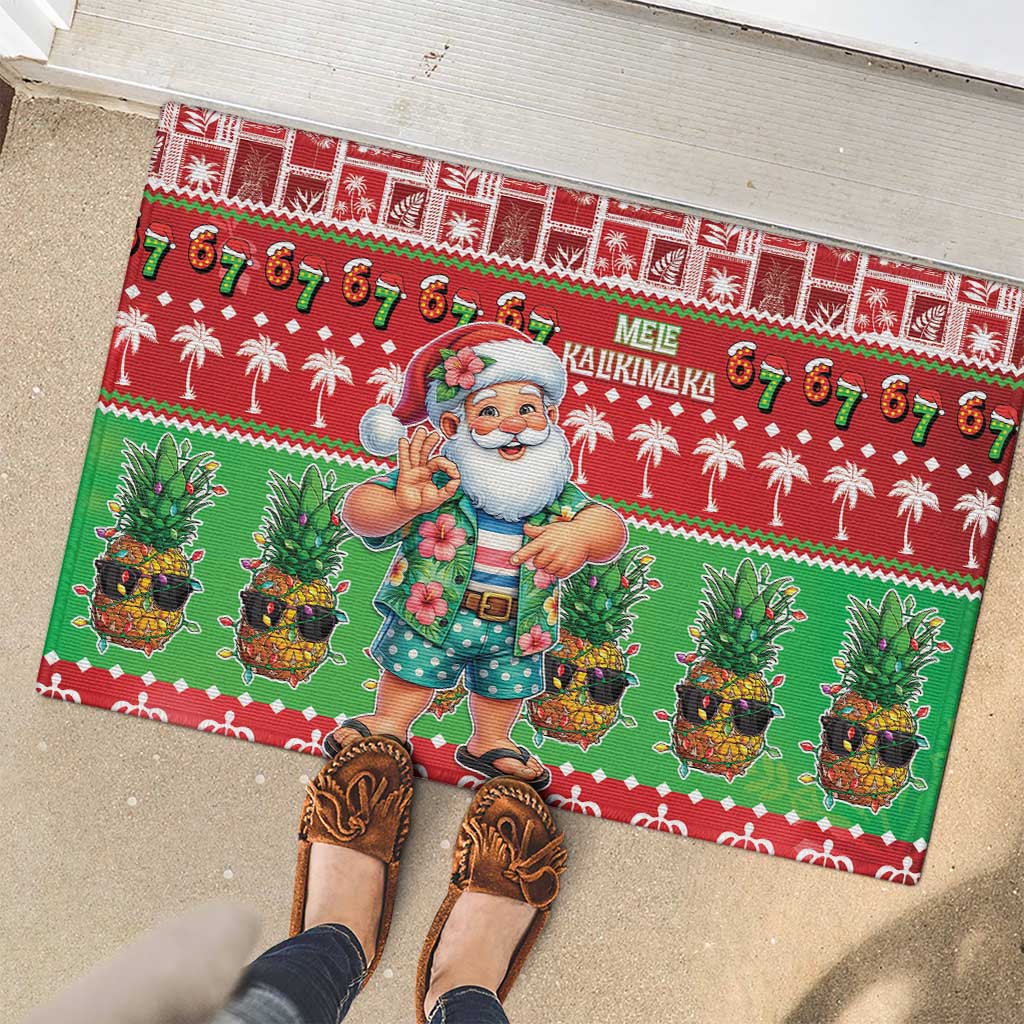 Mele Kalikimaka Hawaii Christmas Rubber Doormat Funny Santa 67 Gen Alpha Slang - Polynesian Pride