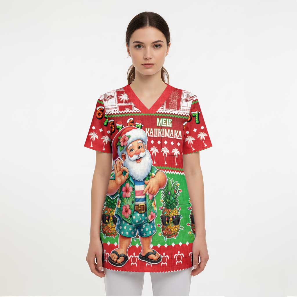 Mele Kalikimaka Hawaii Christmas Scrub Top Funny Santa 67 Gen Alpha Slang - Polynesian Pride