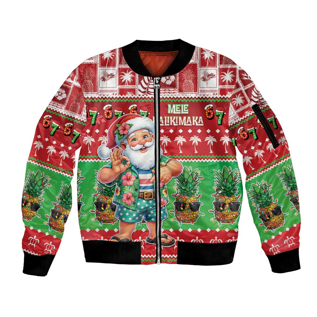 Mele Kalikimaka Hawaii Christmas Sleeve Zip Bomber Jacket Funny Santa 67 Gen Alpha Slang - Polynesian Pride