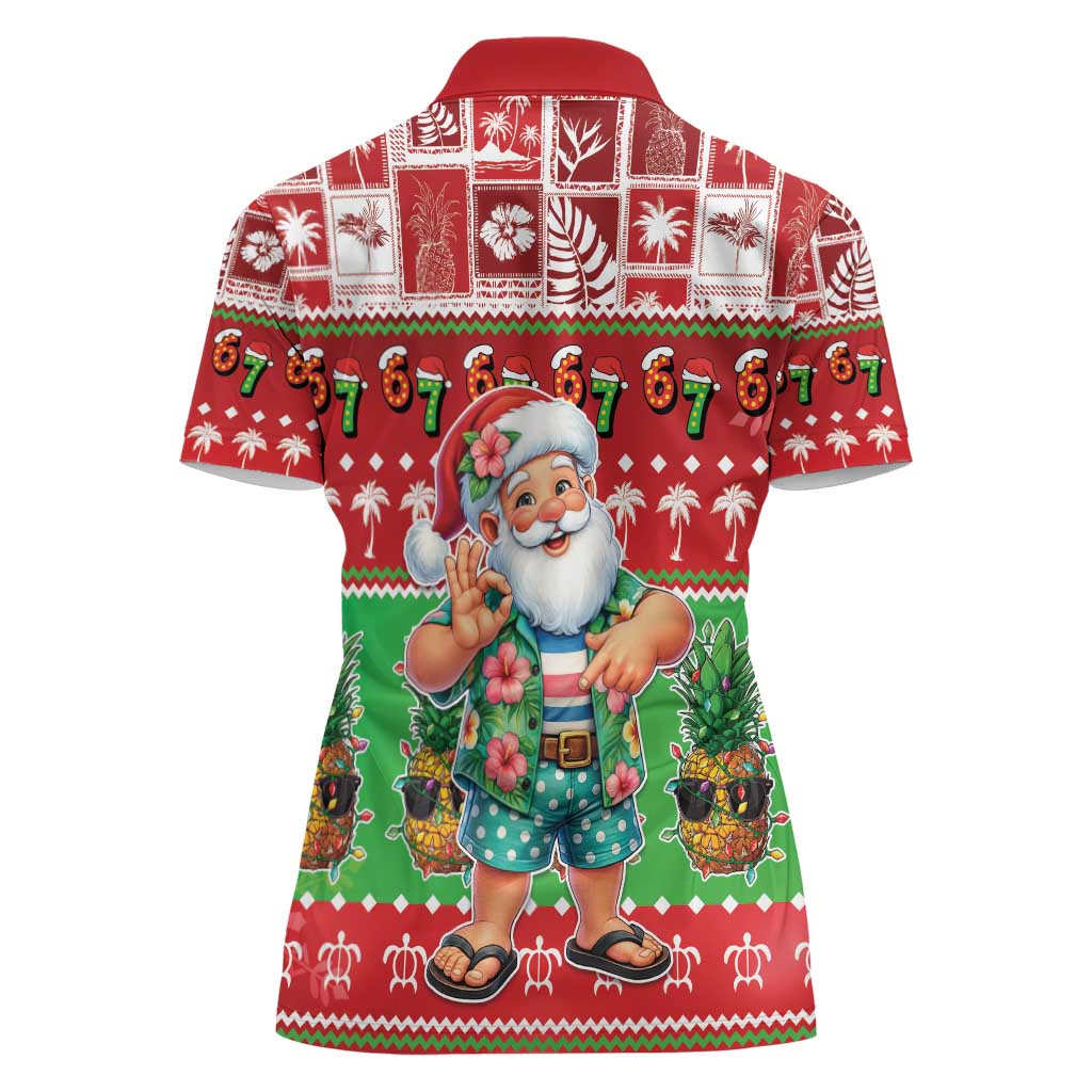 Mele Kalikimaka Hawaii Christmas Women Polo Shirt Funny Santa 67 Gen Alpha Slang - Polynesian Pride