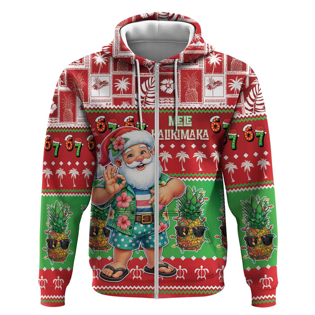 Mele Kalikimaka Hawaii Christmas Zip Hoodie Funny Santa 67 Gen Alpha Slang - Polynesian Pride