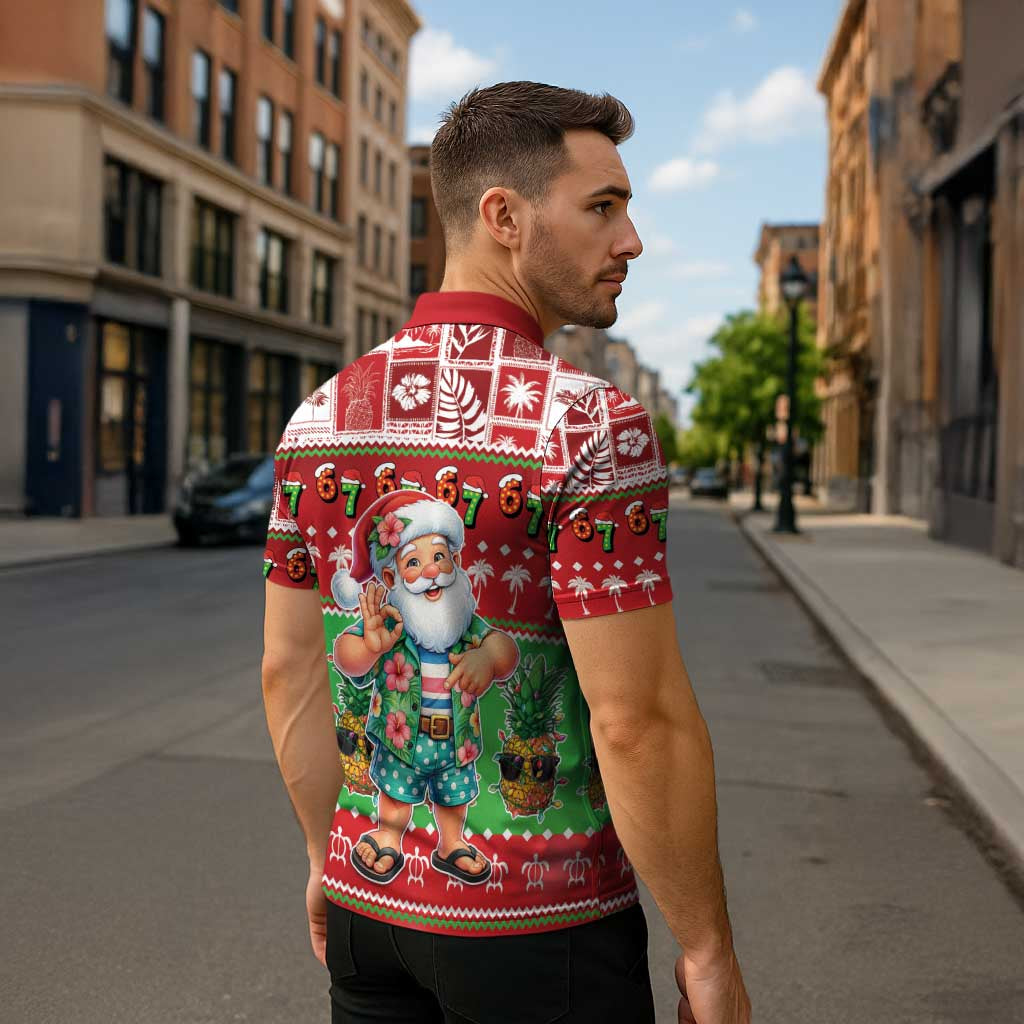 Mele Kalikimaka Hawaii Christmas Zipper Polo Shirt Funny Santa 67 Gen Alpha Slang - Polynesian Pride
