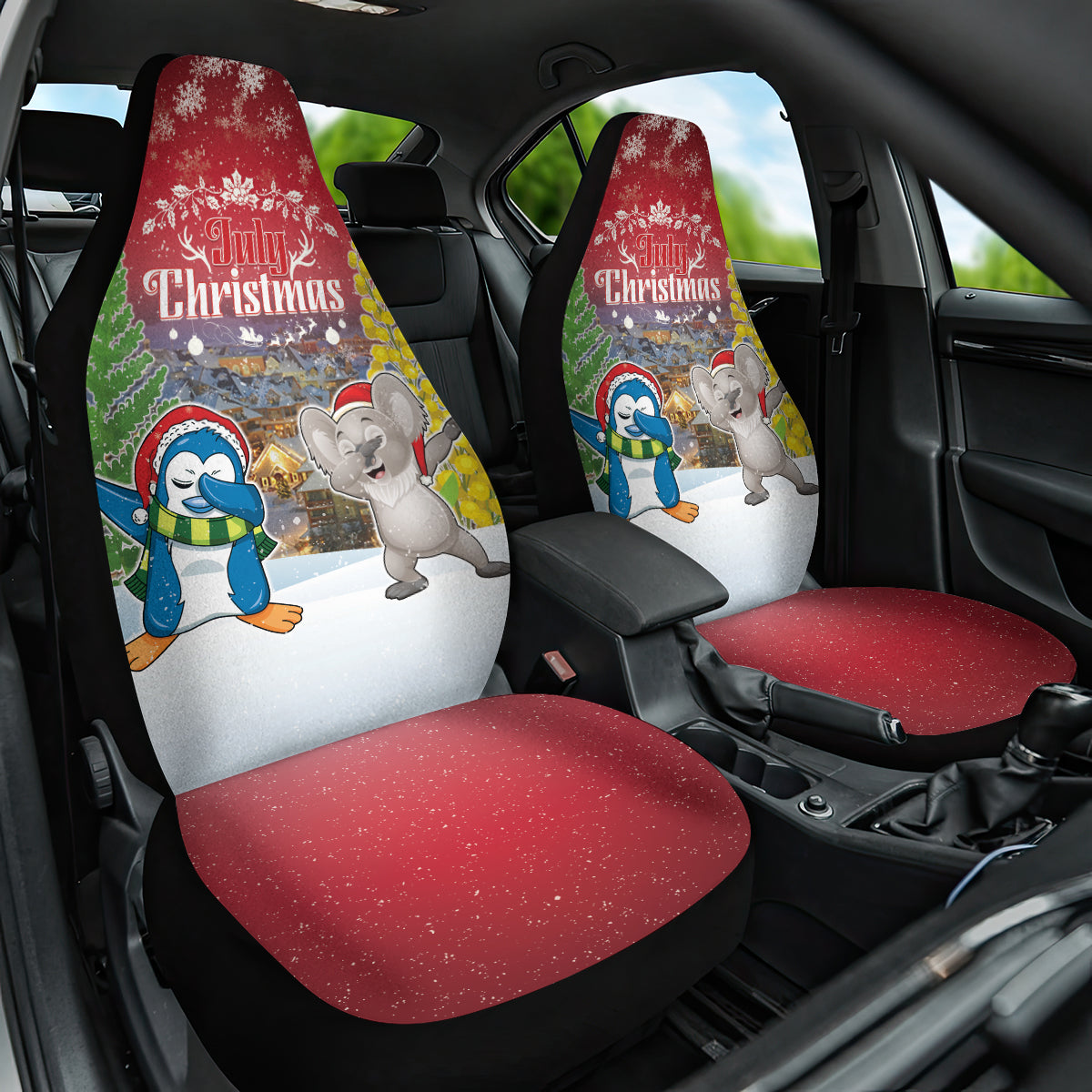 Christmas In July Car Seat Cover Funny Dabbing Dance Koala And Blue Penguins