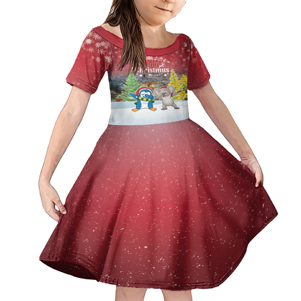 Personalised Christmas In July Family Matching Tank Maxi Dress and Hawaiian Shirt Funny Dabbing Dance Koala And Blue Penguins