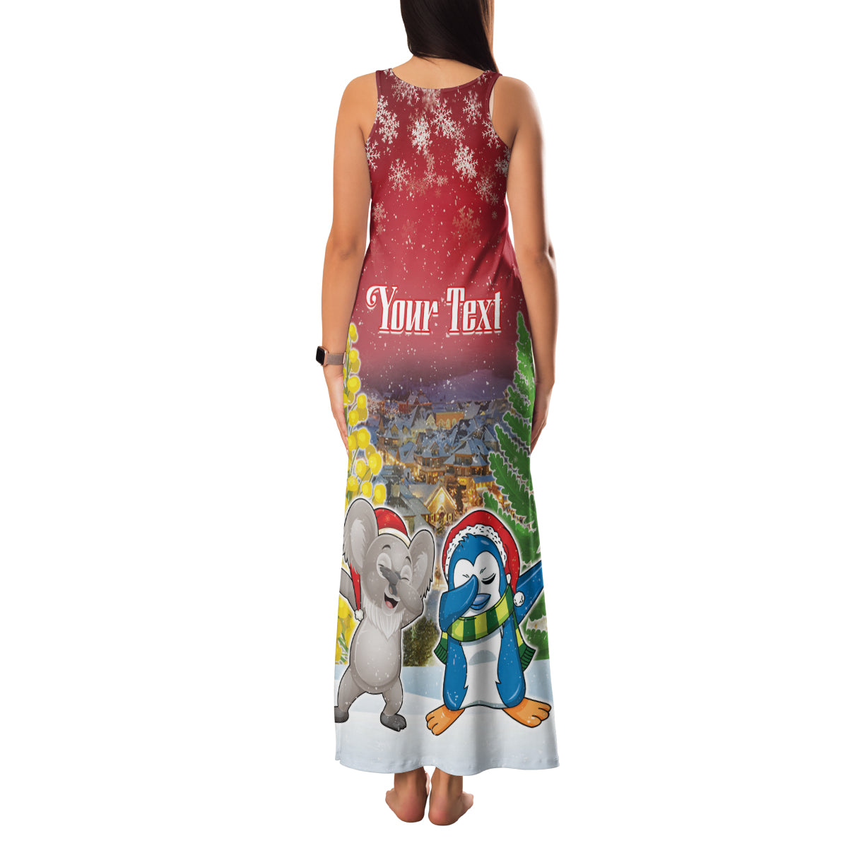 Personalised Christmas In July Family Matching Tank Maxi Dress and Hawaiian Shirt Funny Dabbing Dance Koala And Blue Penguins