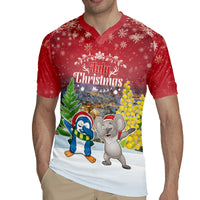 Personalised Christmas In July Rugby Jersey Funny Dabbing Dance Koala And Blue Penguins