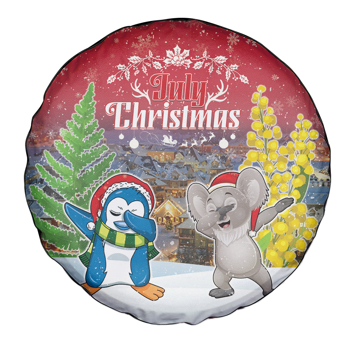 Christmas In July Spare Tire Cover Funny Dabbing Dance Koala And Blue Penguins