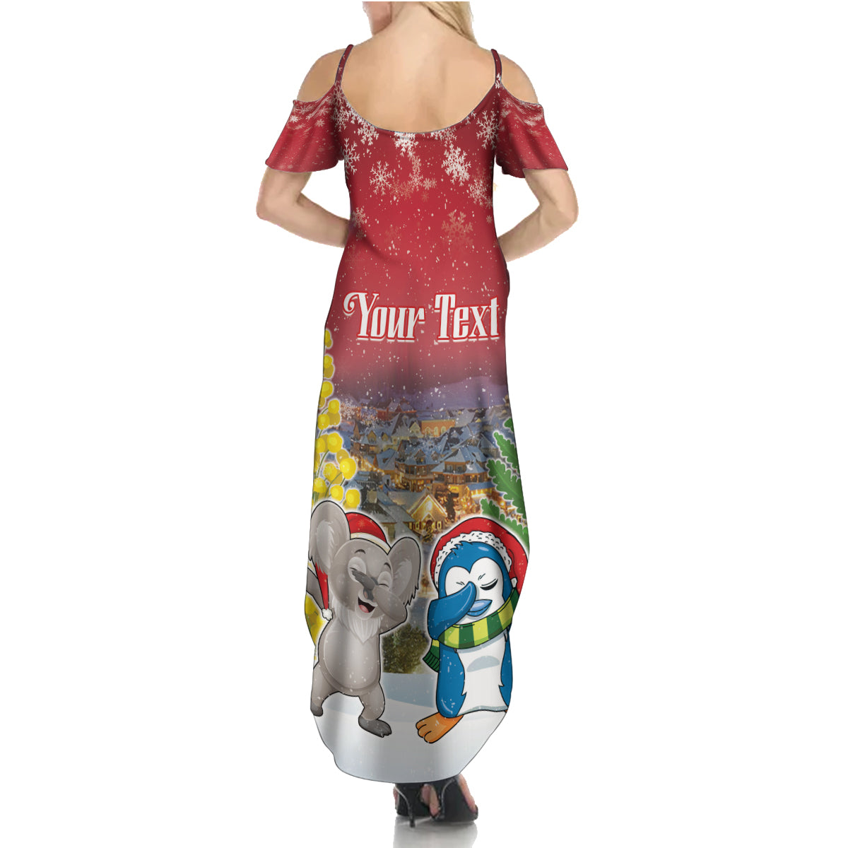 Personalised Christmas In July Summer Maxi Dress Funny Dabbing Dance Koala And Blue Penguins