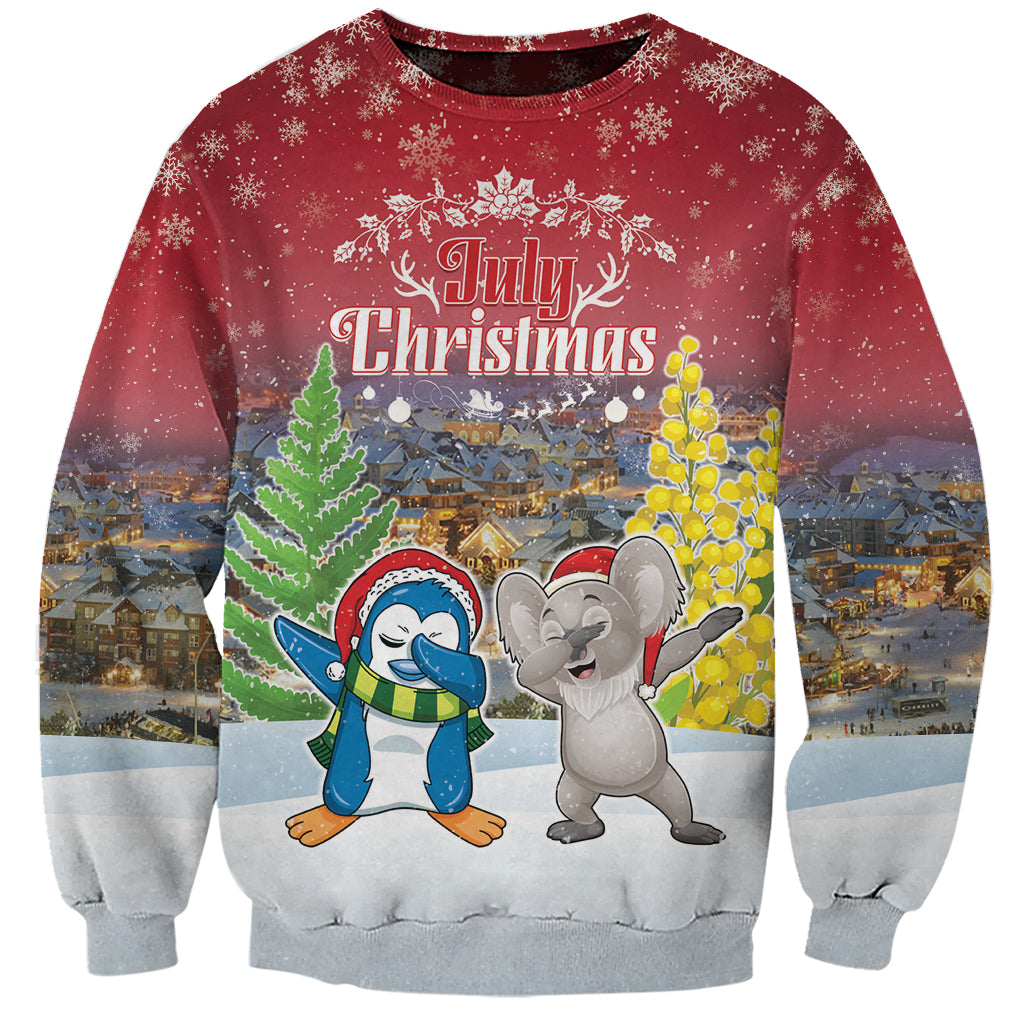 Personalised Christmas In July Sweatshirt Funny Dabbing Dance Koala And Blue Penguins