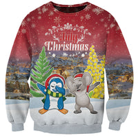 Personalised Christmas In July Sweatshirt Funny Dabbing Dance Koala And Blue Penguins
