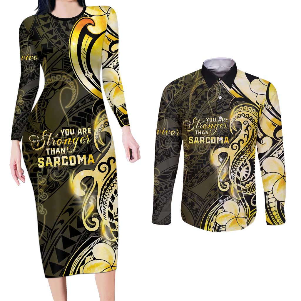 Sarcoma Awareness Couples Matching Long Sleeve Bodycon Dress and Long Sleeve Button Shirt You Are Stronger Than Sarcoma
