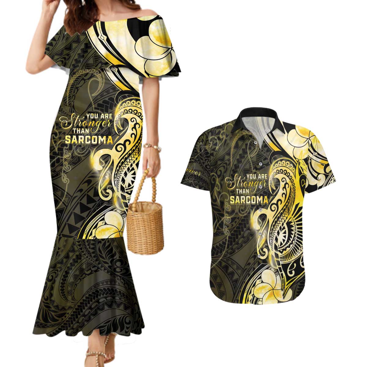 Sarcoma Awareness Couples Matching Mermaid Dress and Hawaiian Shirt You Are Stronger Than Sarcoma