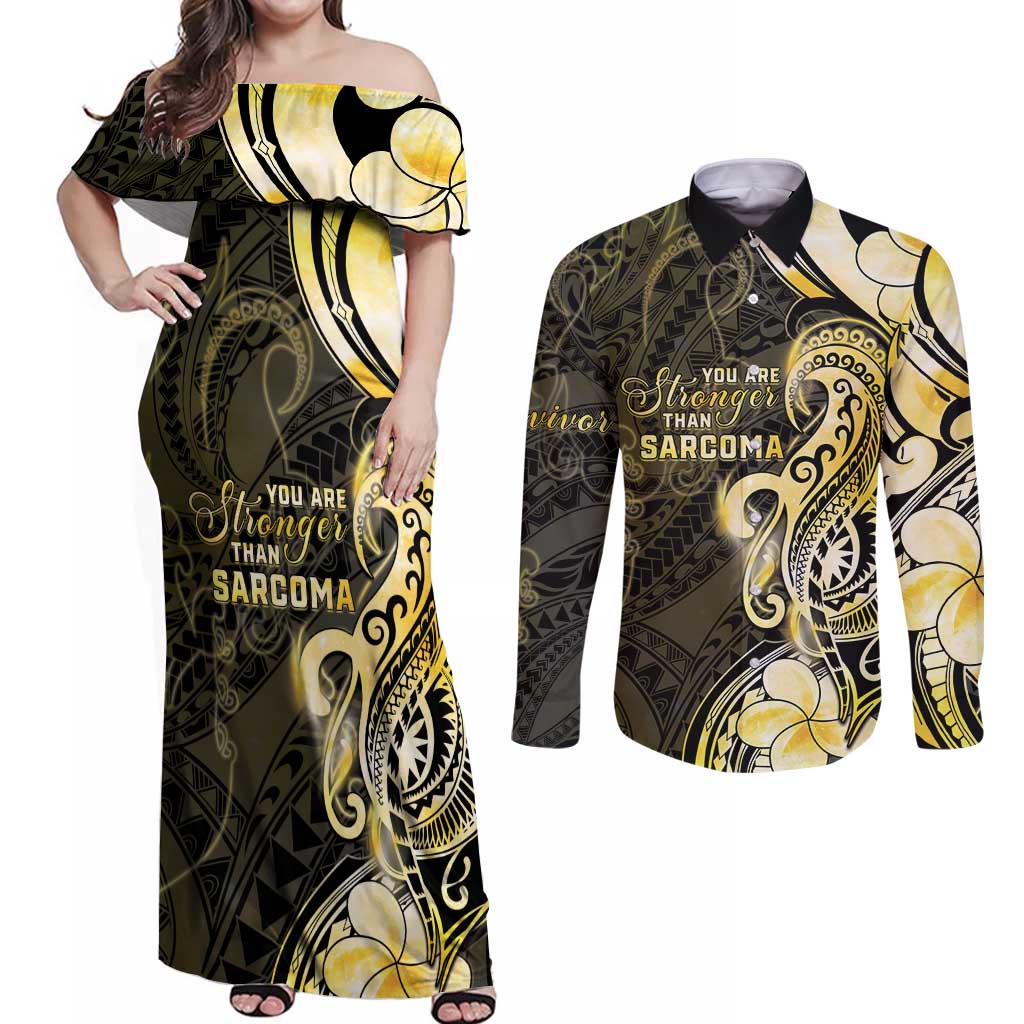 Sarcoma Awareness Couples Matching Off Shoulder Maxi Dress and Long Sleeve Button Shirt You Are Stronger Than Sarcoma