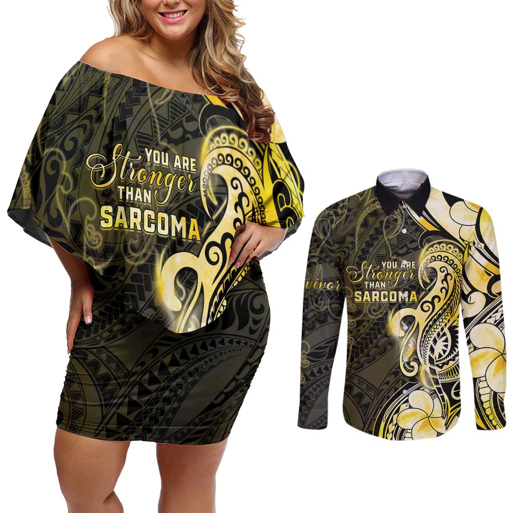 Sarcoma Awareness Couples Matching Off Shoulder Short Dress and Long Sleeve Button Shirt You Are Stronger Than Sarcoma