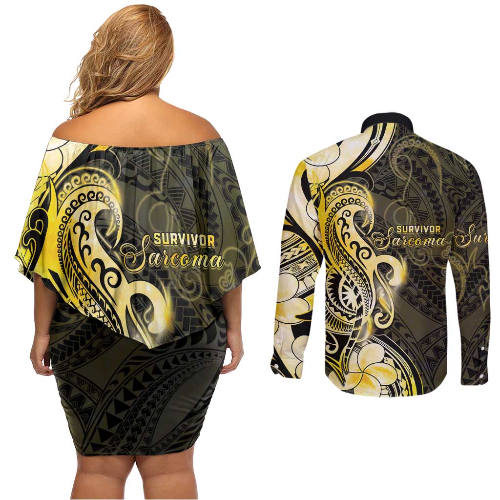 Sarcoma Awareness Couples Matching Off Shoulder Short Dress and Long Sleeve Button Shirt You Are Stronger Than Sarcoma