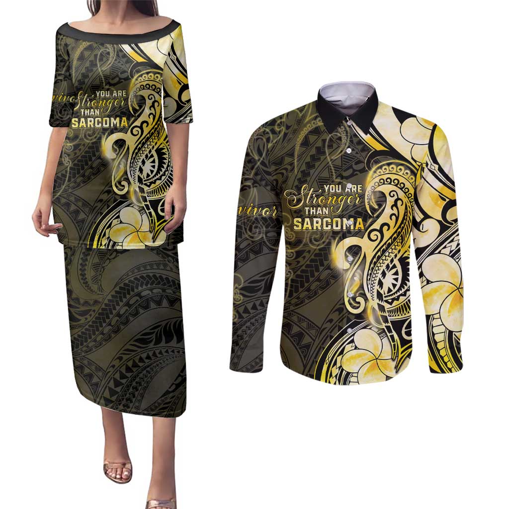 Sarcoma Awareness Couples Matching Puletasi and Long Sleeve Button Shirt You Are Stronger Than Sarcoma