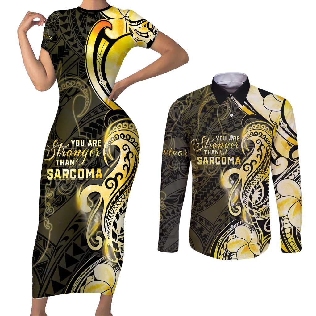 Sarcoma Awareness Couples Matching Short Sleeve Bodycon Dress and Long Sleeve Button Shirt You Are Stronger Than Sarcoma