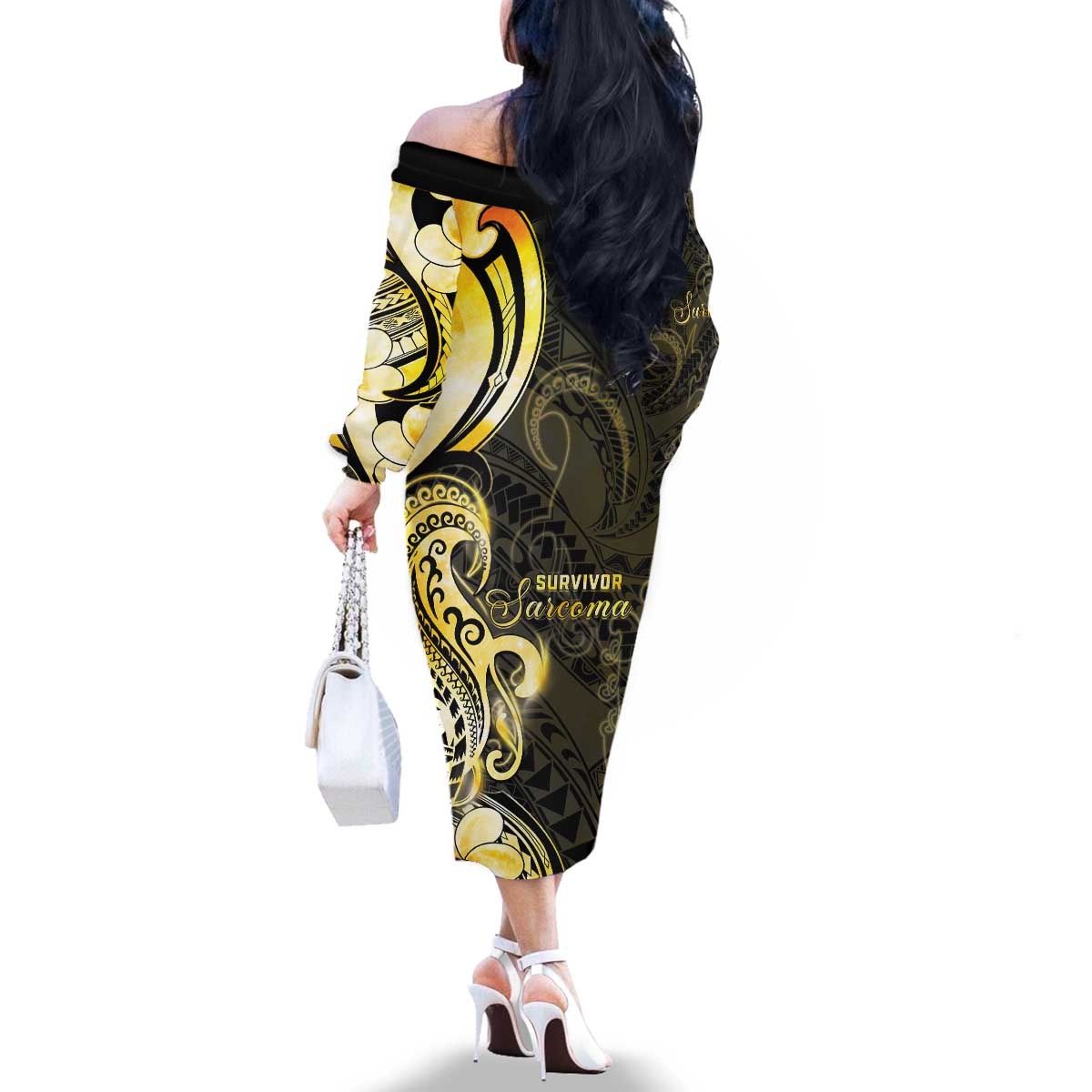 Sarcoma Awareness Family Matching Off The Shoulder Long Sleeve Dress and Hawaiian Shirt You Are Stronger Than Sarcoma