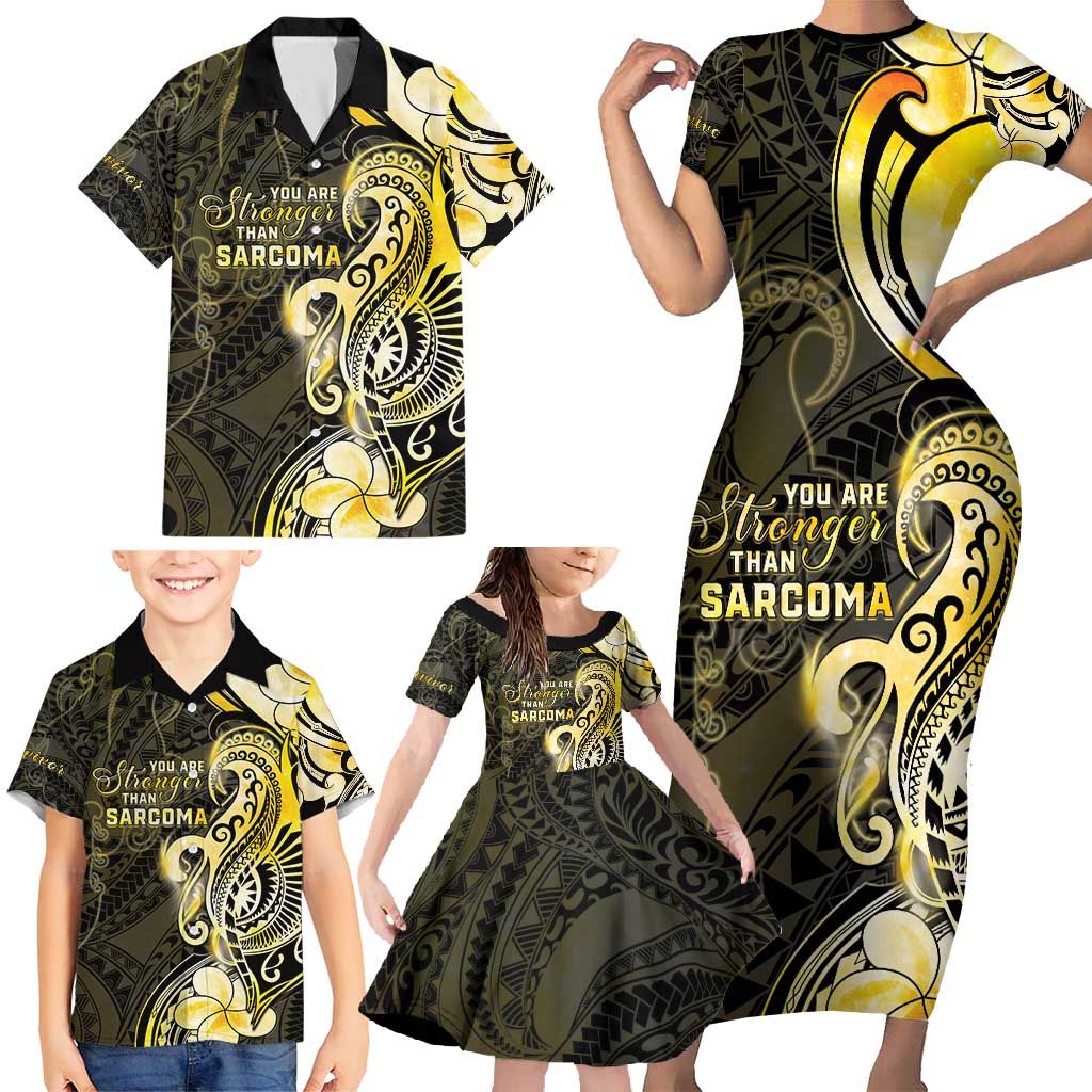 Sarcoma Awareness Family Matching Short Sleeve Bodycon Dress and Hawaiian Shirt You Are Stronger Than Sarcoma
