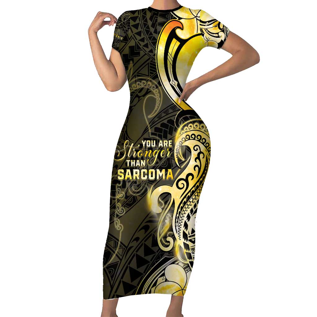 Sarcoma Awareness Family Matching Short Sleeve Bodycon Dress and Hawaiian Shirt You Are Stronger Than Sarcoma