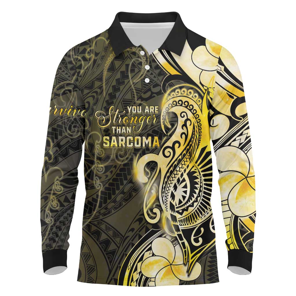 Sarcoma Awareness Long Sleeve Polo Shirt You Are Stronger Than Sarcoma