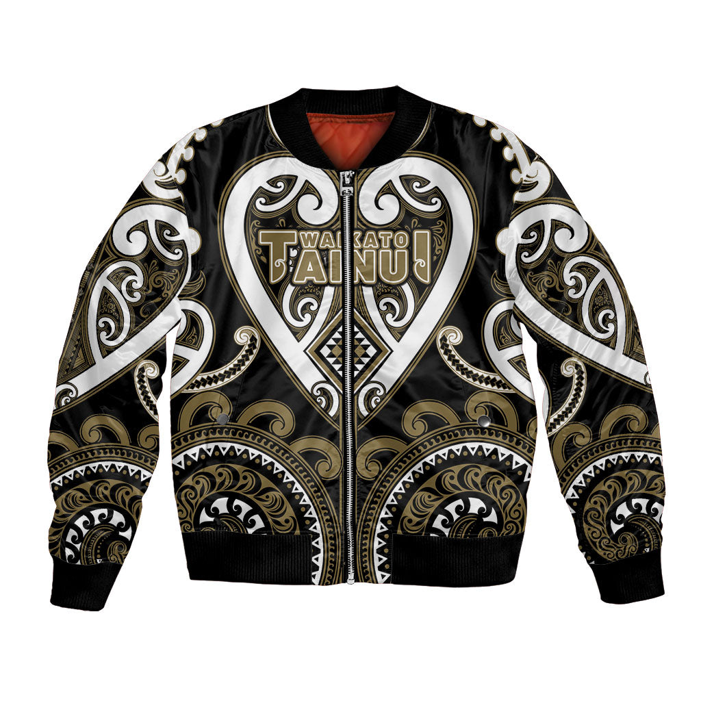 Custom Aotearoa Waikato Tainui Bomber Jacket Maori Tribal Pattern LT05 Unisex Dark Yellow - Polynesian Pride
