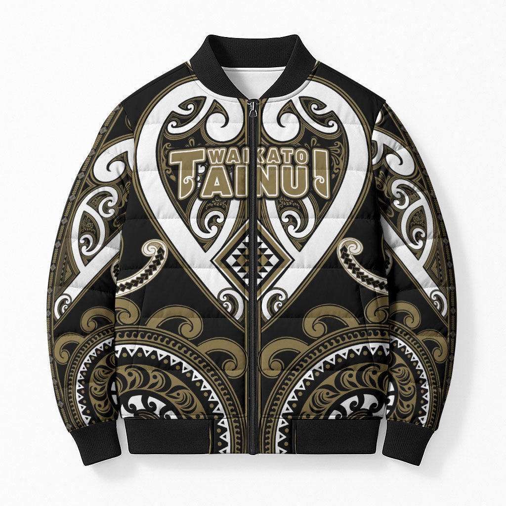 Custom Aotearoa Waikato Tainui Bomber Puffer Jacket Maori Tribal Pattern LT05 Unisex Dark Yellow - Polynesian Pride