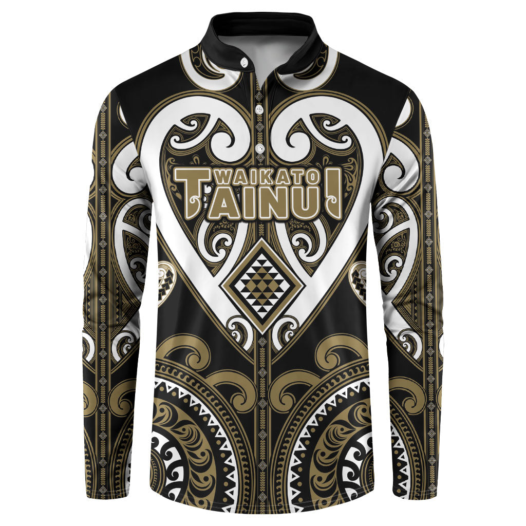Custom Aotearoa Waikato Tainui Button Sweatshirt Maori Tribal Pattern LT05 Dark Yellow - Polynesian Pride