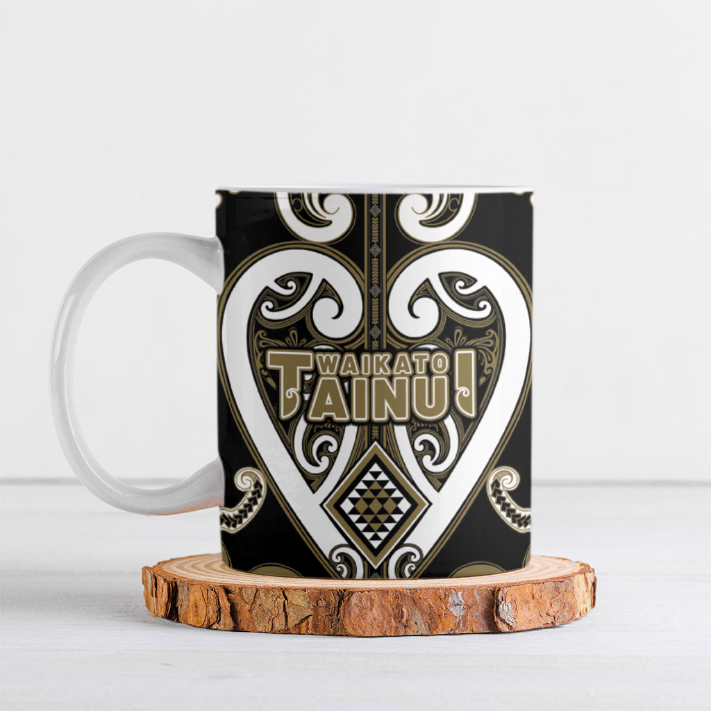 Custom Aotearoa Waikato Tainui Ceramic Mug Maori Tribal Pattern LT05 Dark Yellow - Polynesian Pride