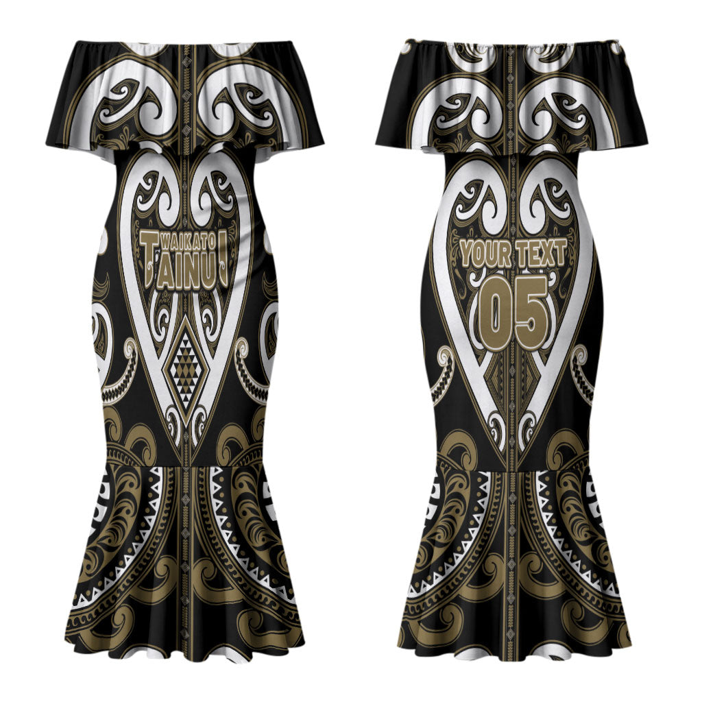 Custom Aotearoa Waikato Tainui Couples Matching Mermaid Dress and Long Sleeve Button Shirt Maori Tribal Pattern