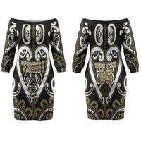 Custom Aotearoa Waikato Tainui Couples Matching Off The Shoulder Long Sleeve Dress and Hawaiian Shirt Maori Tribal Pattern