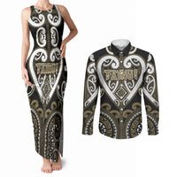 Custom Aotearoa Waikato Tainui Couples Matching Tank Maxi Dress and Long Sleeve Button Shirt Maori Tribal Pattern