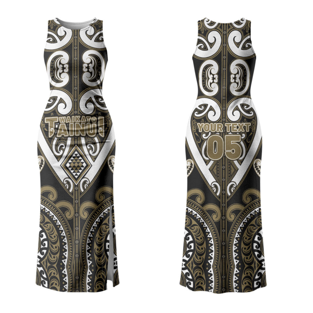 Custom Aotearoa Waikato Tainui Couples Matching Tank Maxi Dress and Long Sleeve Button Shirt Maori Tribal Pattern