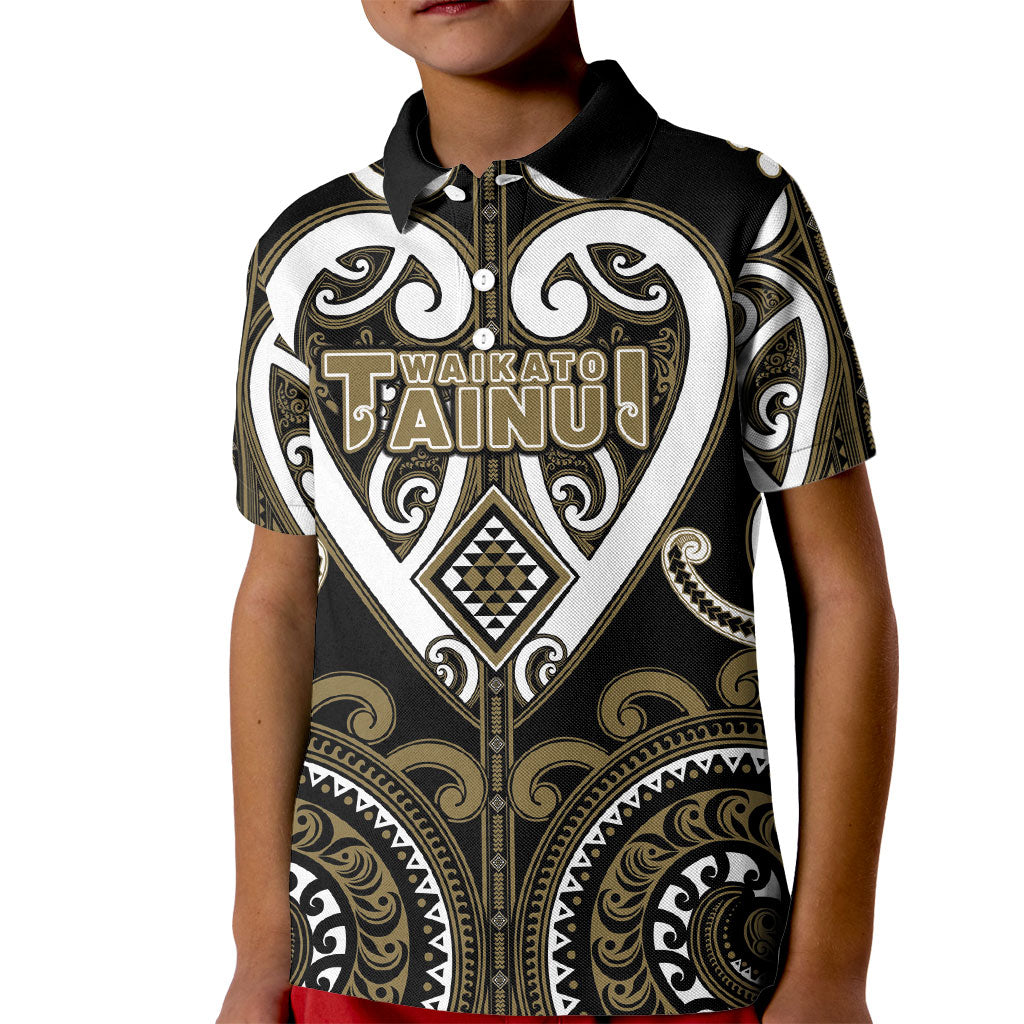 Custom Aotearoa Waikato Tainui Kid Polo Shirt Maori Tribal Pattern