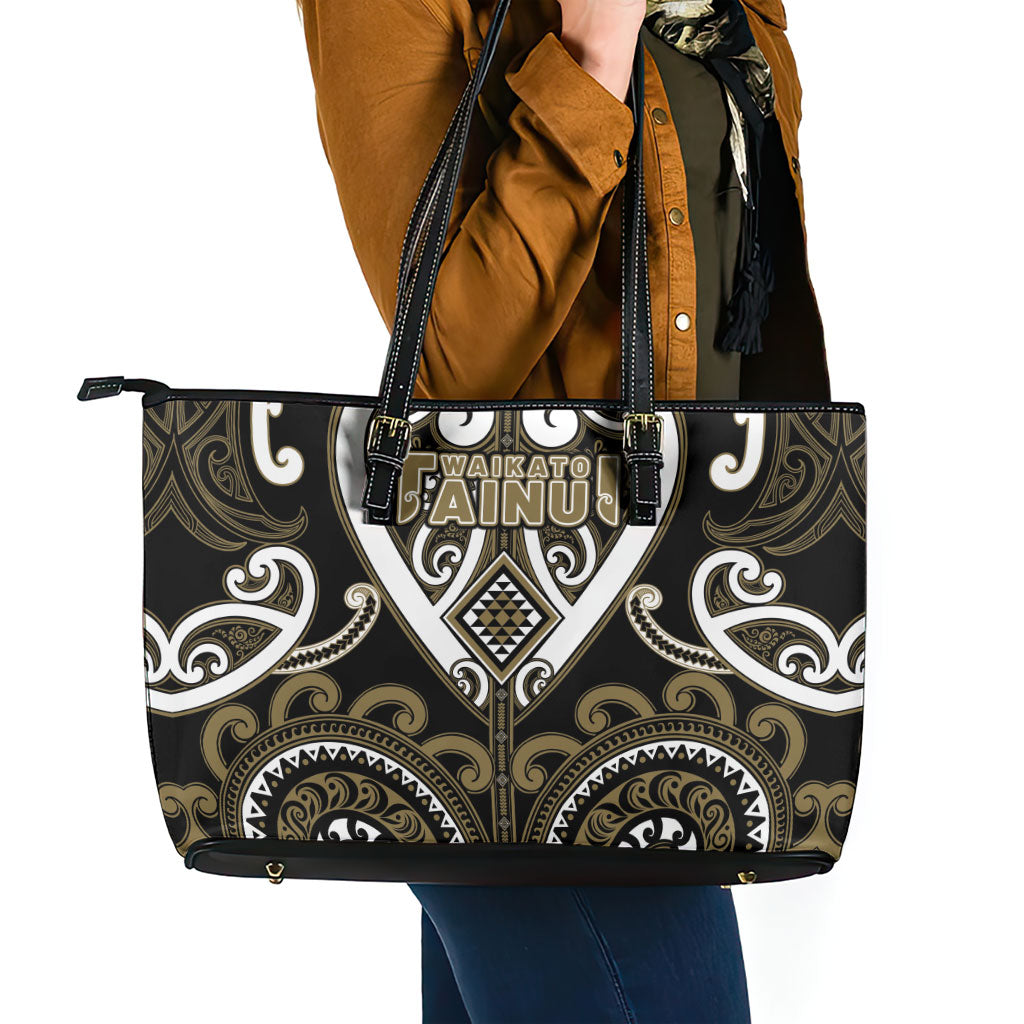 Aotearoa Waikato Tainui Leather Tote Bag Maori Tribal Pattern