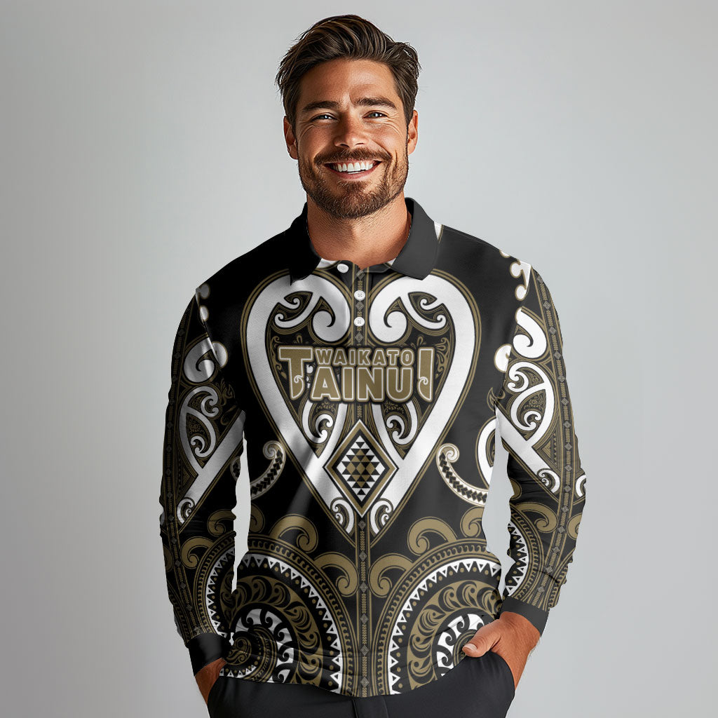Custom Aotearoa Waikato Tainui Long Sleeve Polo Shirt Maori Tribal Pattern