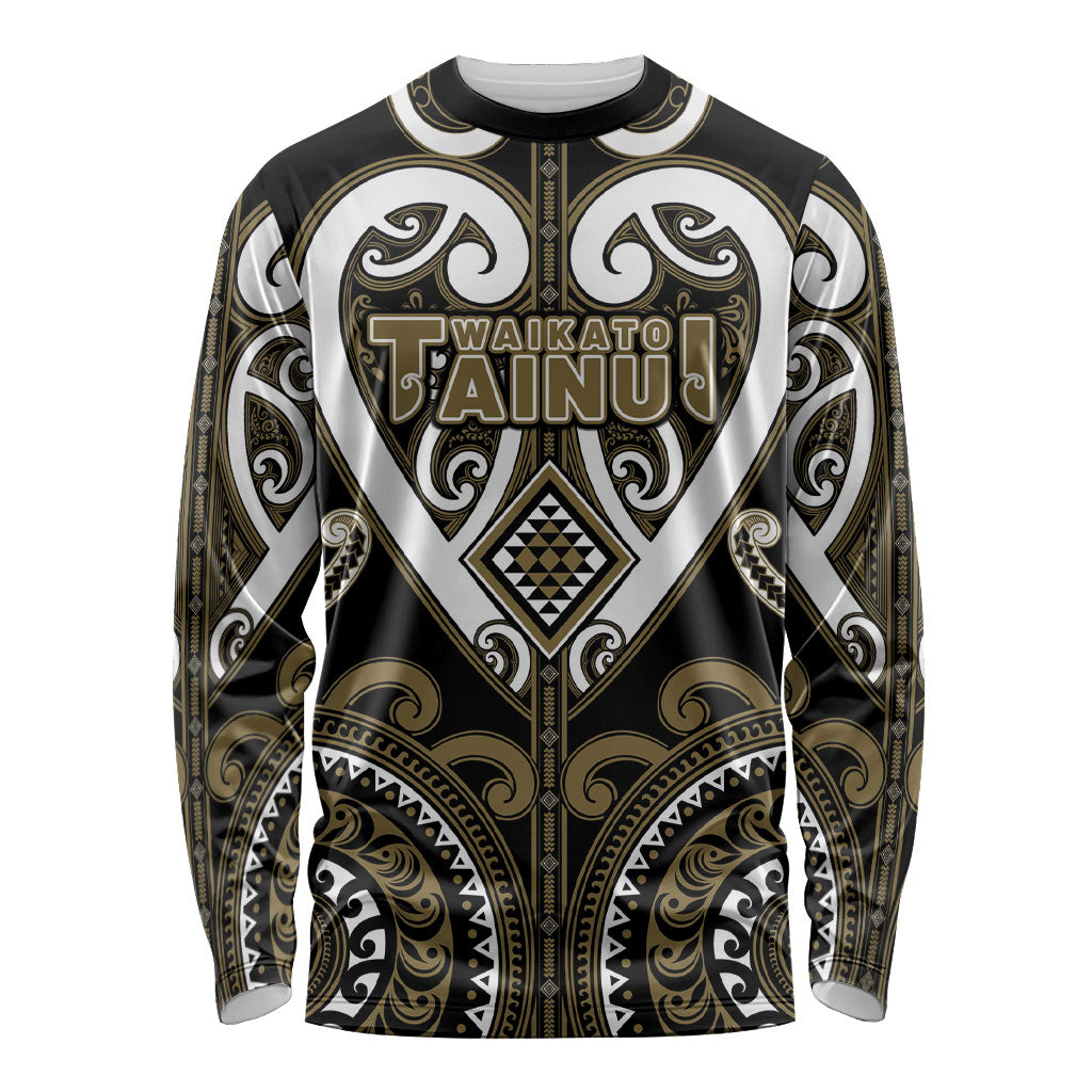 Custom Aotearoa Waikato Tainui Long Sleeve Shirt Maori Tribal Pattern LT05 Unisex Dark Yellow - Polynesian Pride