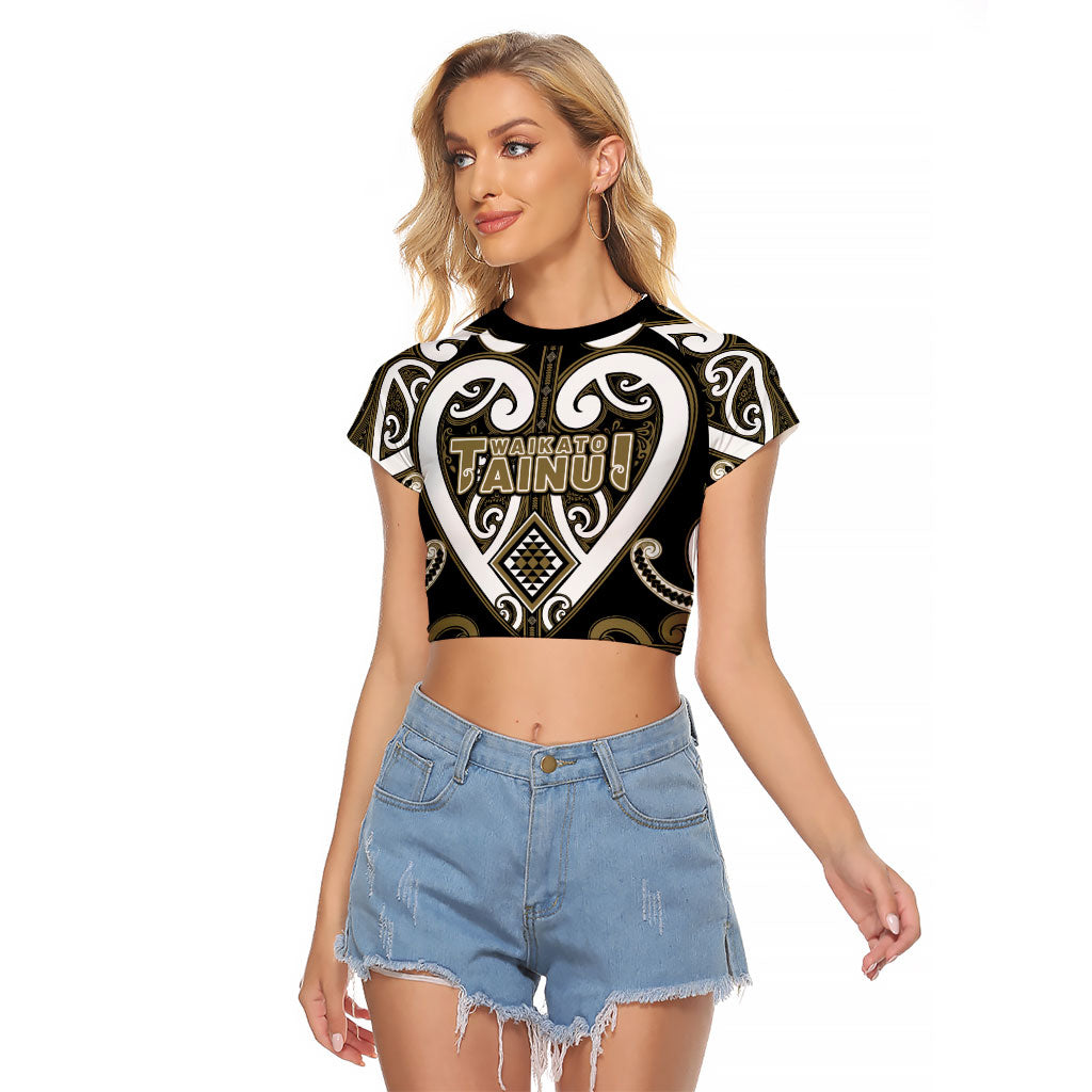 Custom Aotearoa Waikato Tainui Raglan Cropped T Shirt Maori Tribal Pattern LT05 Female Dark Yellow - Polynesian Pride