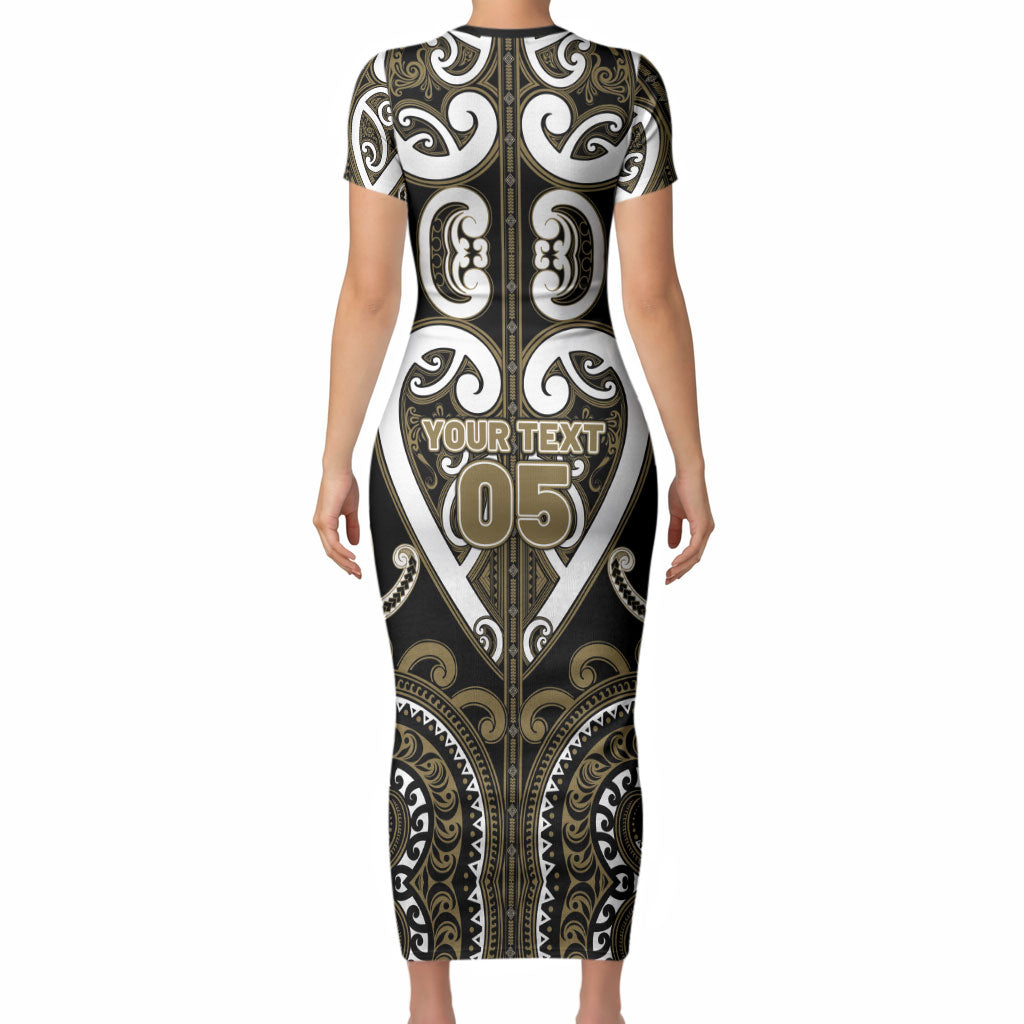 Custom Aotearoa Waikato Tainui Short Sleeve Bodycon Dress Maori Tribal Pattern