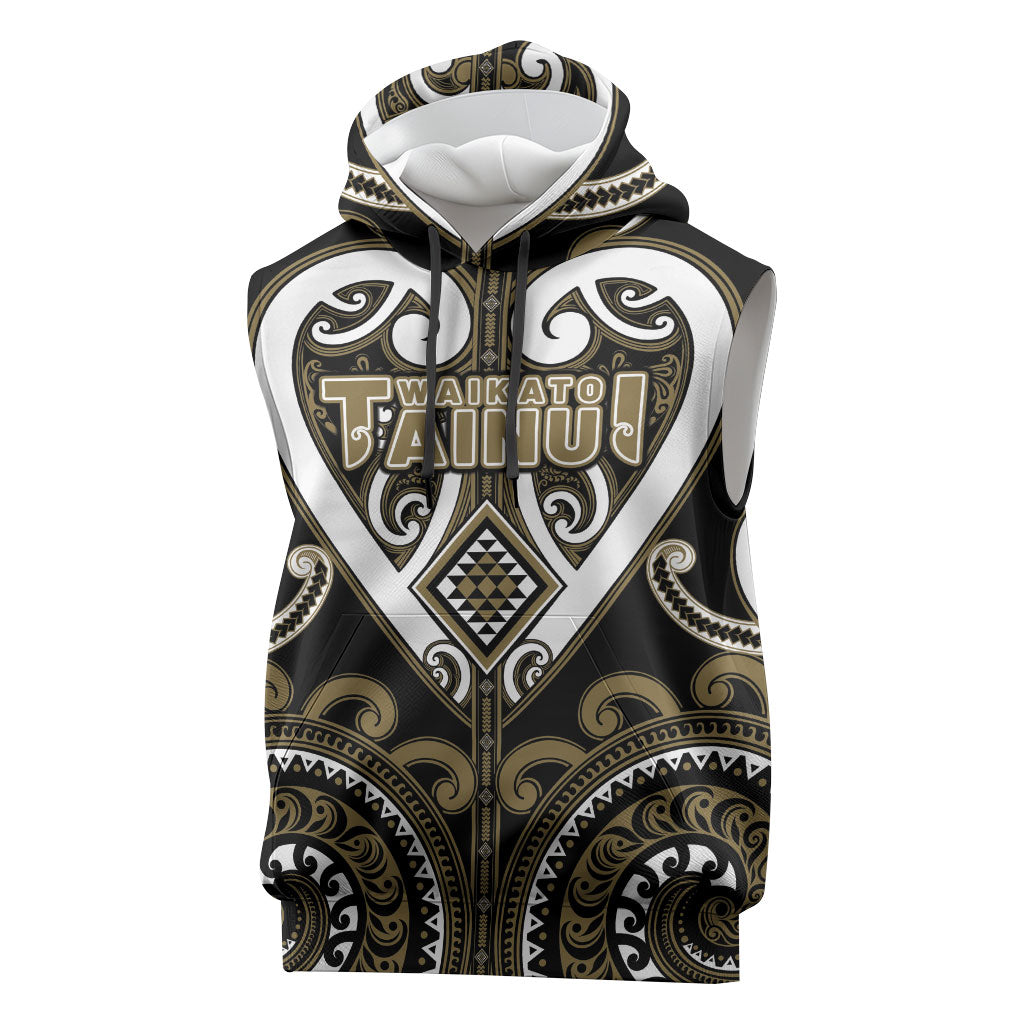 Custom Aotearoa Waikato Tainui Sleeveless Hoodie Maori Tribal Pattern LT05 Dark Yellow - Polynesian Pride