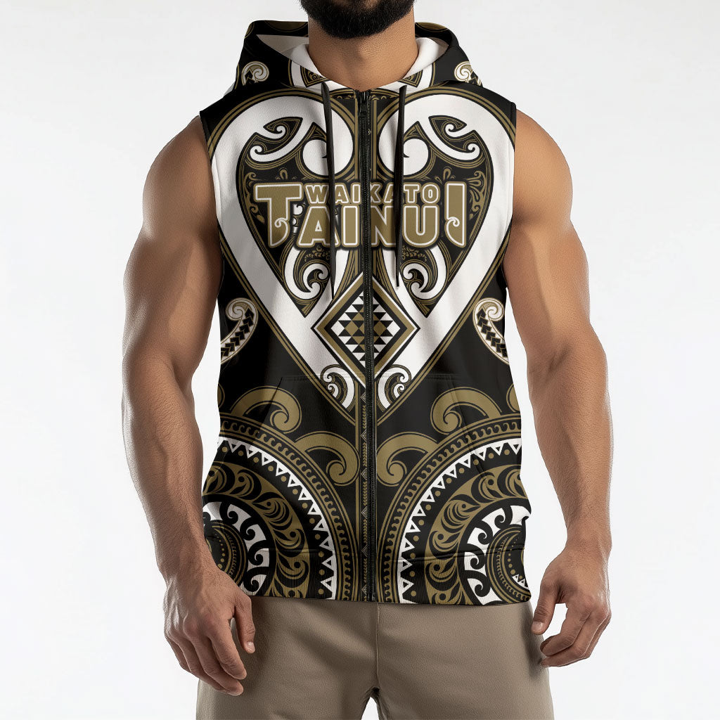 Custom Aotearoa Waikato Tainui Sleeveless Zip Hoodie Maori Tribal Pattern