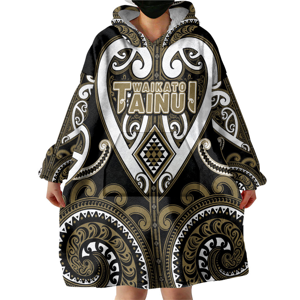 Custom Aotearoa Waikato Tainui Wearable Blanket Hoodie Maori Tribal Pattern