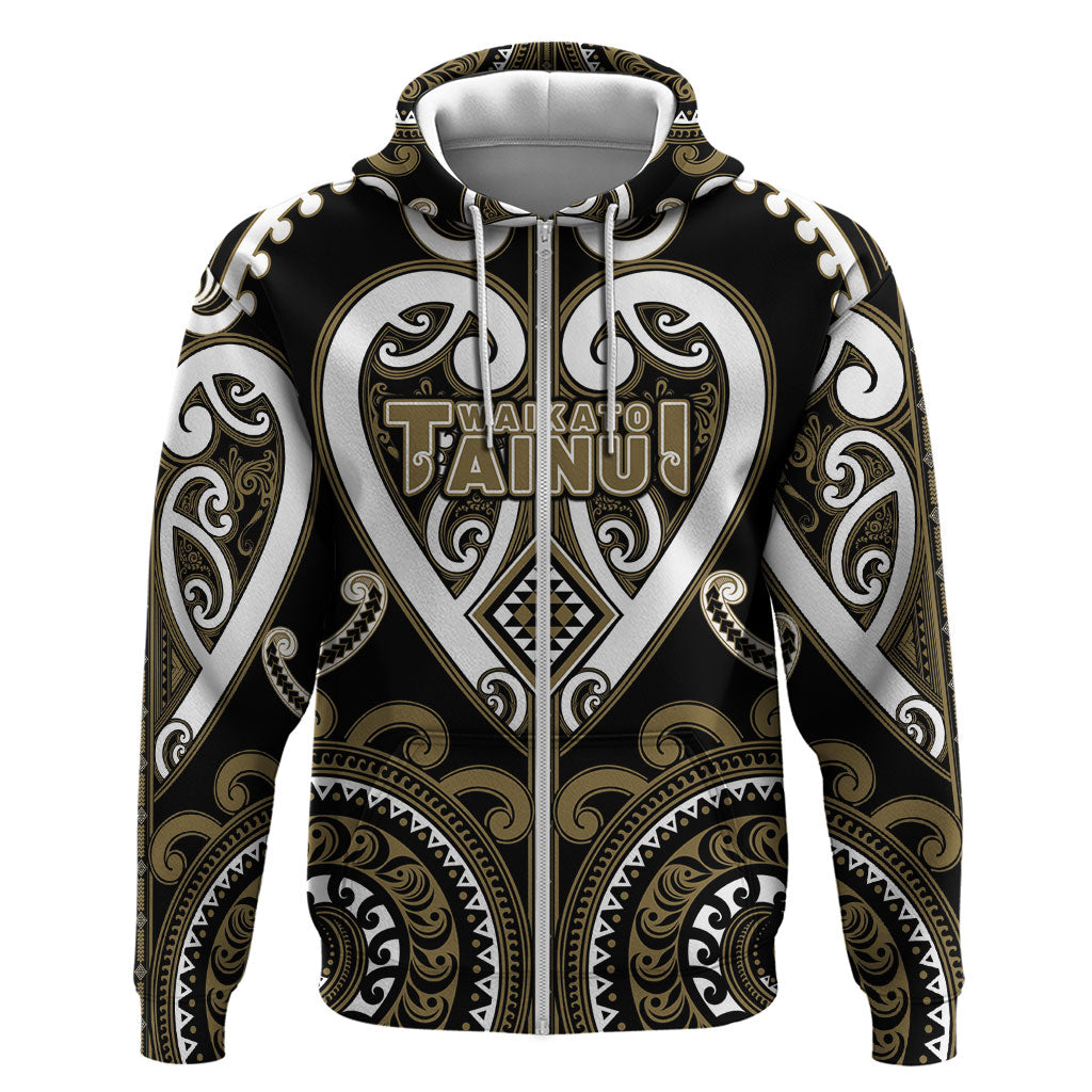 Custom Aotearoa Waikato Tainui Zip Hoodie Maori Tribal Pattern
