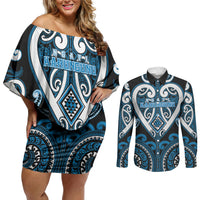 Custom Aotearoa Ngati Kahungunu Couples Matching Off Shoulder Short Dress and Long Sleeve Button Shirt Maori Tribal Pattern