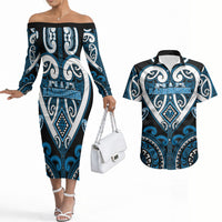 Custom Aotearoa Ngati Kahungunu Couples Matching Off The Shoulder Long Sleeve Dress and Hawaiian Shirt Maori Tribal Pattern
